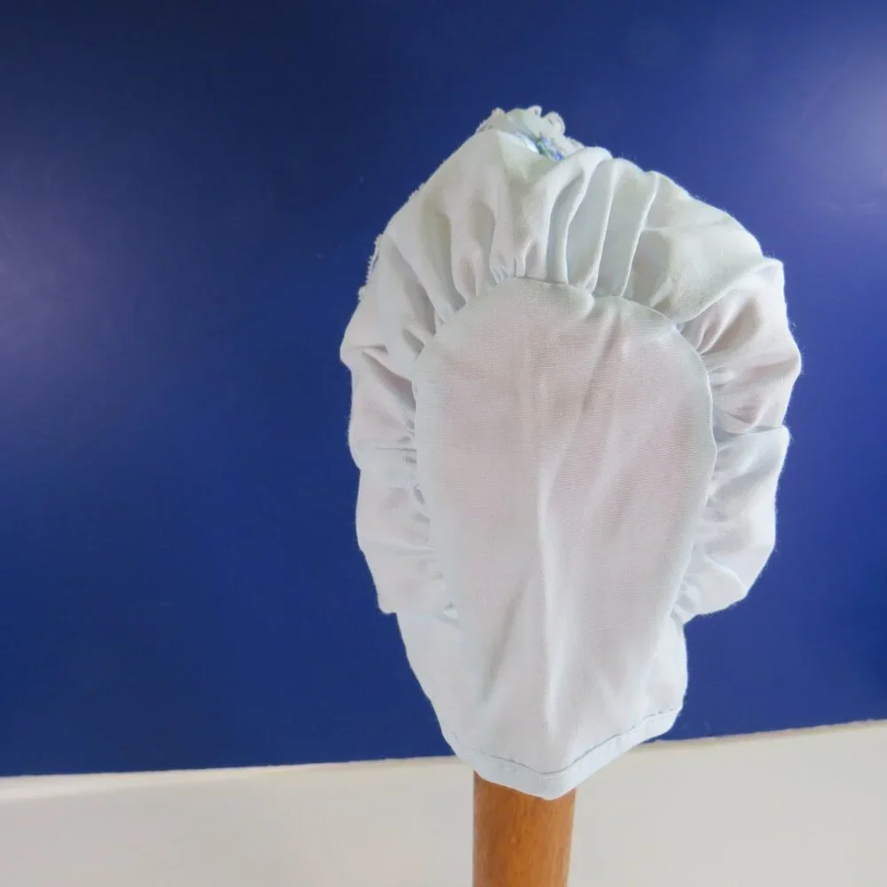 Baby Light Blue & White Bonnet Ruffled semi stiff brim closed back 11